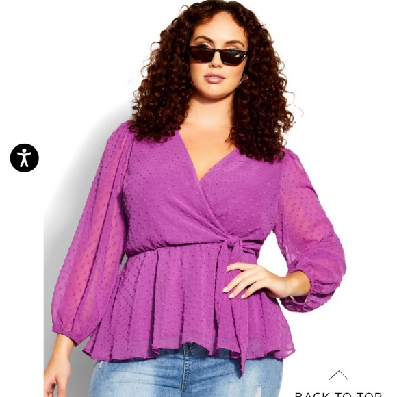 CITY CHIC TOP V NECK FAUX WRAP LONG SLEEVE LILAC PURPLE COLOR - Picture 3 of 13